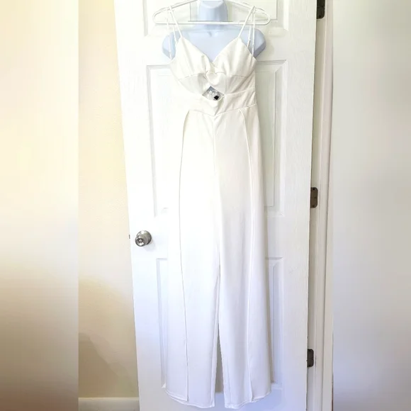 Lulus Instinctively Iconic Twist-Front Flyaway Wide Leg Jumpsuit Bridal Romper - Picture 4 of 5